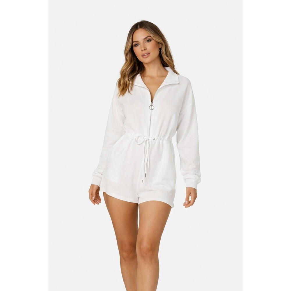Princess Polly White Romper Zip Front Belted Lounge Playsuit Women 6 - Picture 1 of 8